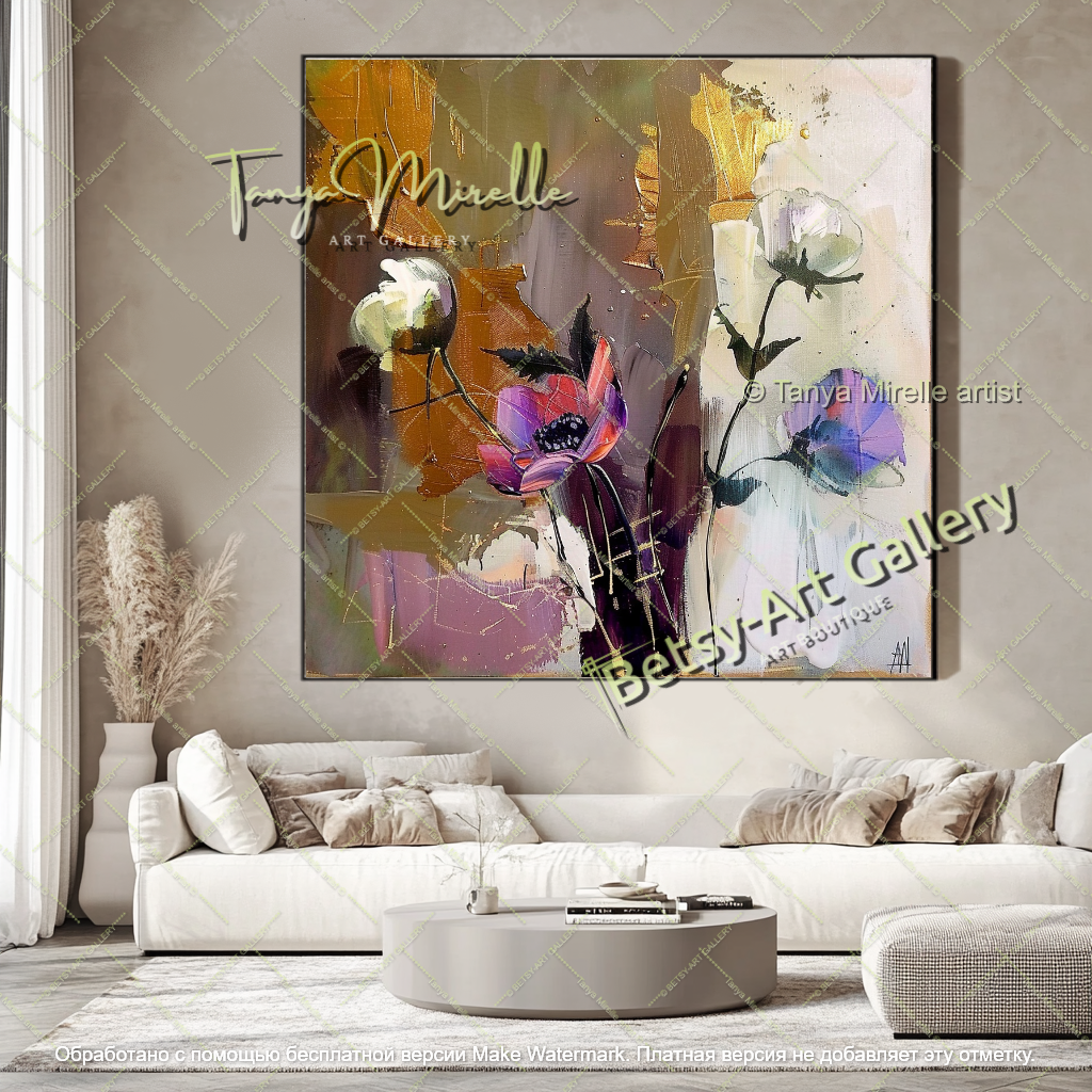 Textured Oil Floral Painting Large Wall Art