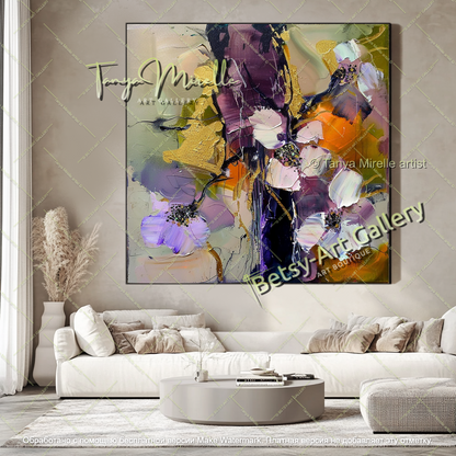 Textured Oil Floral Painting Large Wall Art