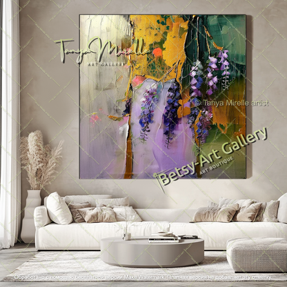 Textured Wisteria Flowers Oil Painting Large Wall Art