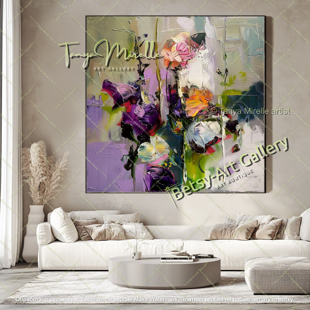 Modern Flower Art Textured Oil Canvas Contemporary Style