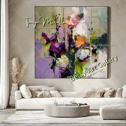 Modern Flower Art Textured Oil Canvas Contemporary Style