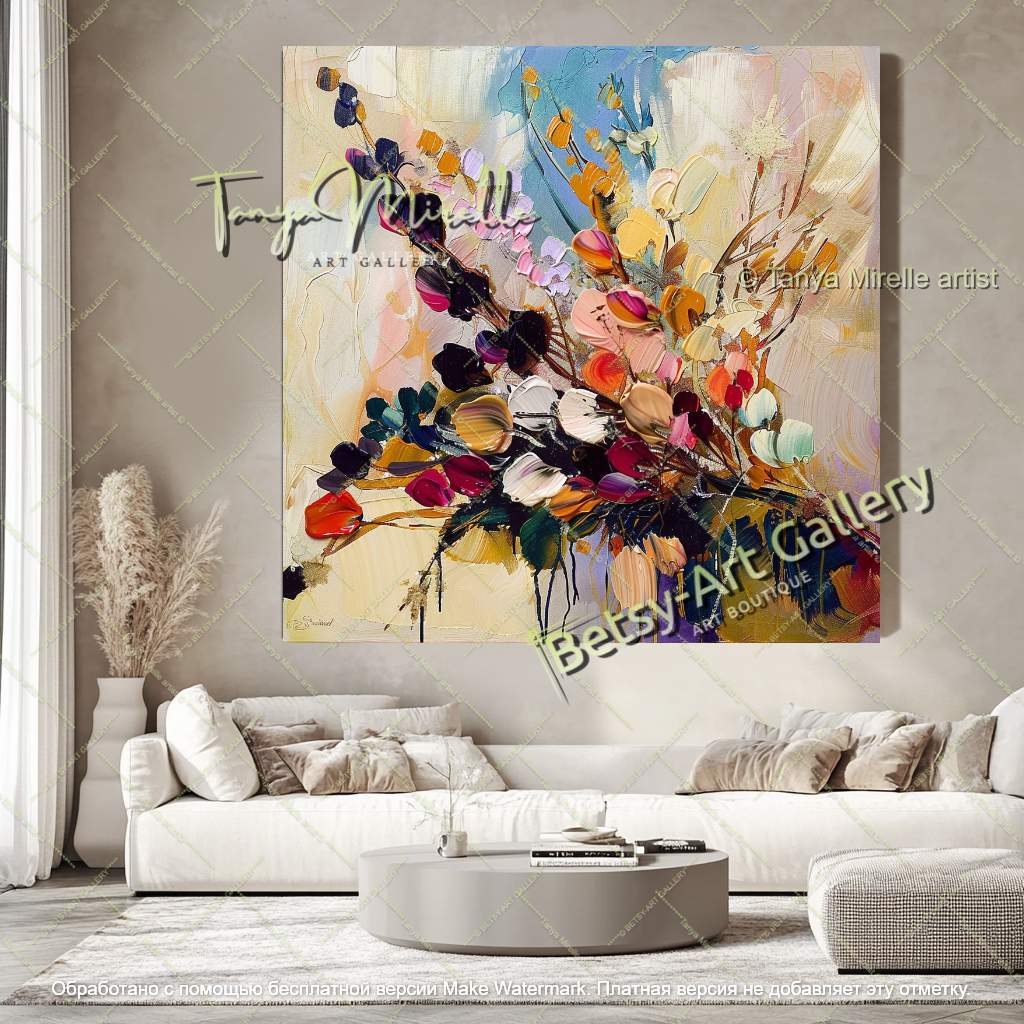 Contemporary Flower Canvas Art Textured Painting