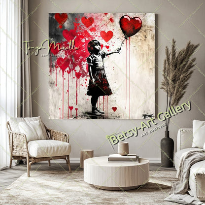 Girl with Red Heart Balloon - Pop Art Print on Canvas, Banksy Art