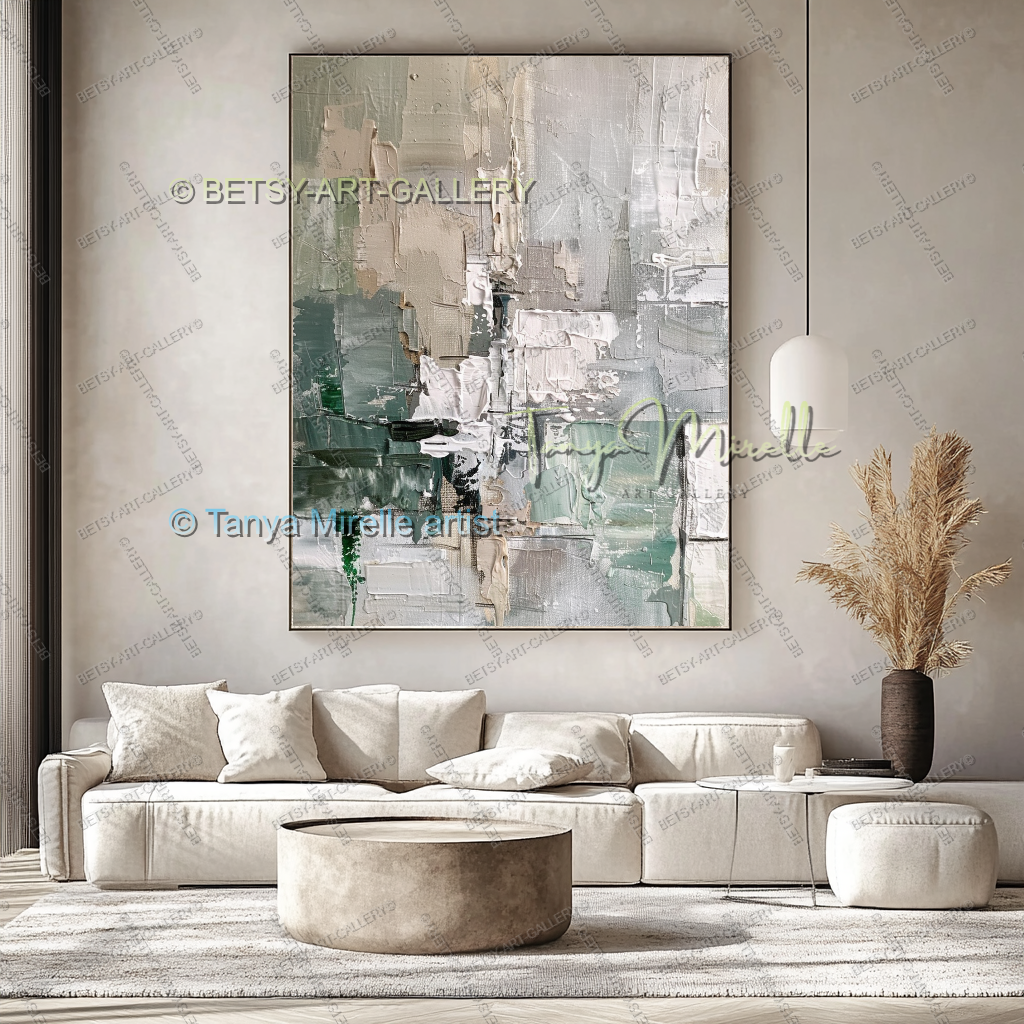 Serene Neutral Painting - Large Modern Abstract Impasto Painting
