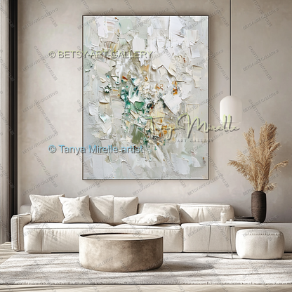 Luxury Neutral Wall Decor - Large Impasto Canvas for Living Room