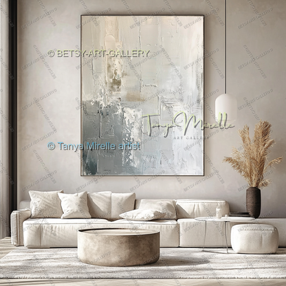 Large Modern Abstract Wall Art in Warm Gray and White