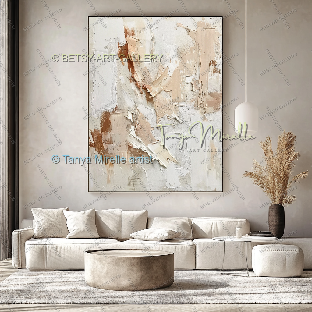 Cream & Peach Structure - Minimalist Canvas Painting for Home Decor