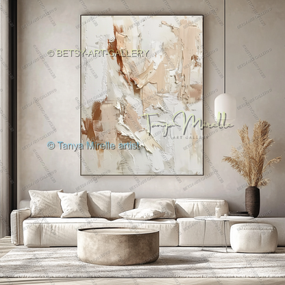 Cream & Peach Structure - Minimalist Canvas Painting for Home Decor