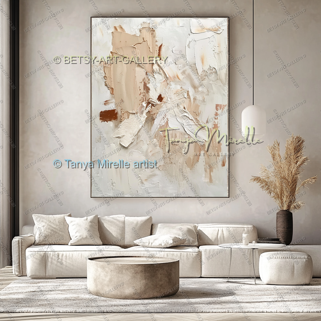 Cream & Peach Structure - Minimalist Canvas Painting for Home Decor