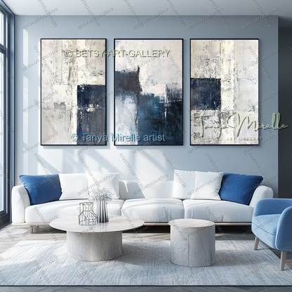 Indigo Statement Piece - Large Hand-Painted Abstract Wall Art