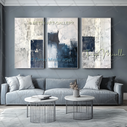 Indigo Statement Piece - Large Hand-Painted Abstract Wall Art