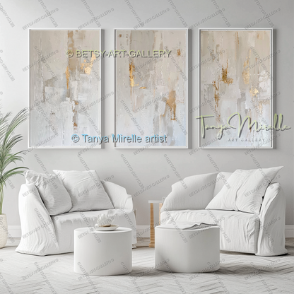 Gold Accent Wall Art - Large Abstract Textured Painting for Home Office