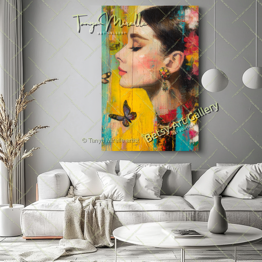 Vintage Audrey Hepburn Portrait - Colorful Modern Canvas Print
