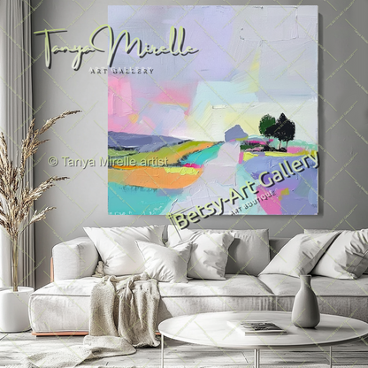 Pastel Colors Landscape Artwork – Impasto Abstract Painting