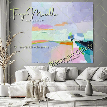 Pastel Colors Landscape Artwork – Impasto Abstract Painting