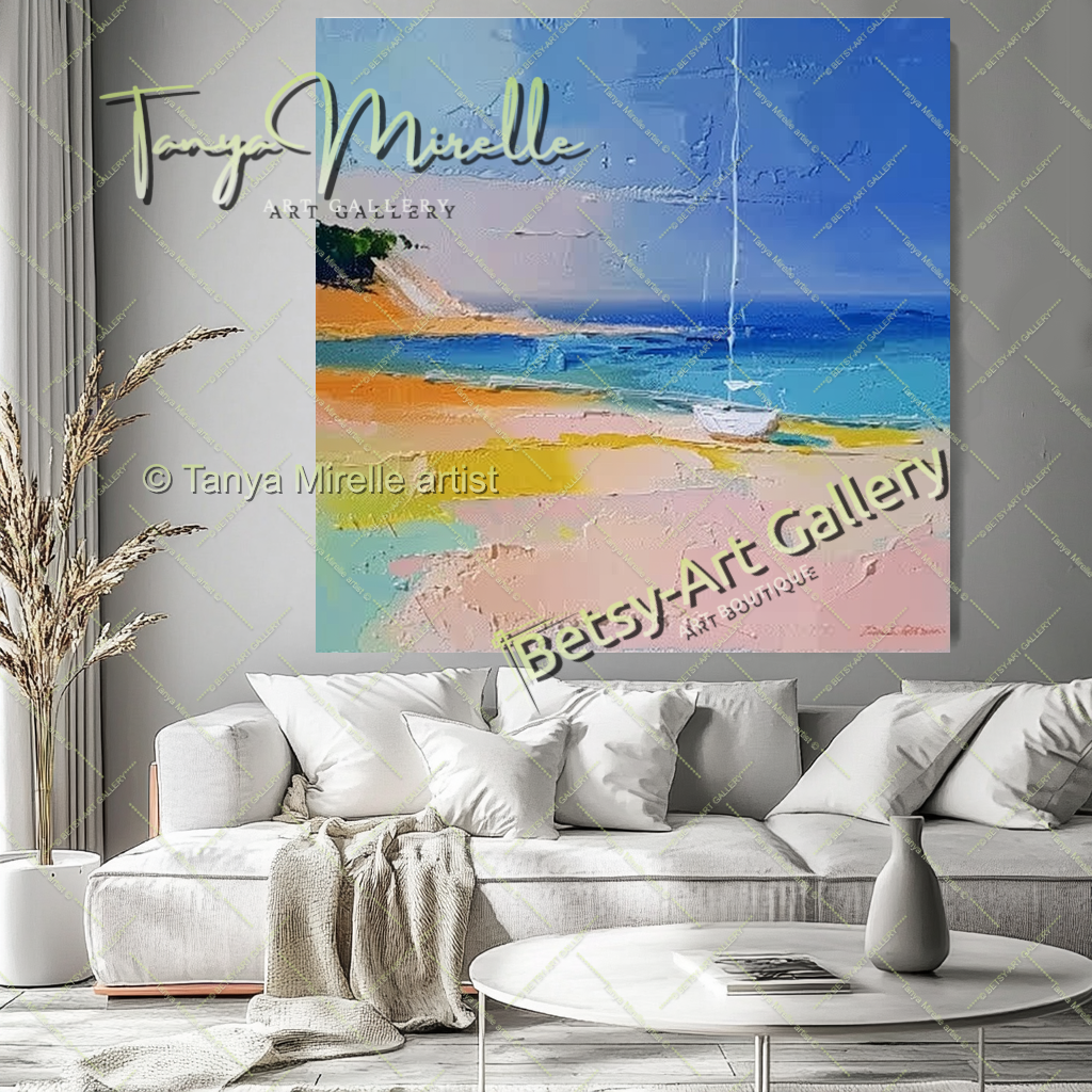 Soft Seashore Painting – Large Impasto Artwork for Home or Office