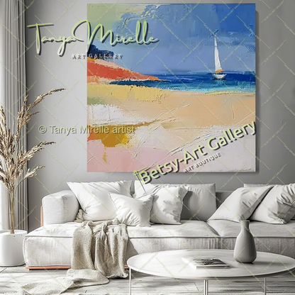 Soft Seashore Painting – Large Impasto Artwork for Home or Office