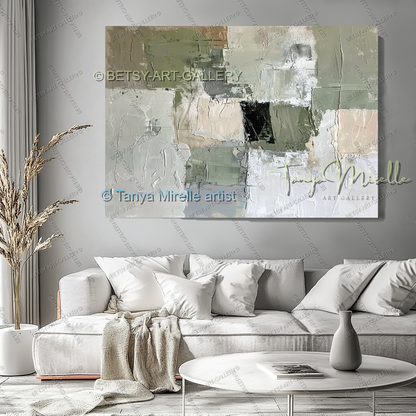 Quiet Green White Composition - Large Abstract Texture Painting