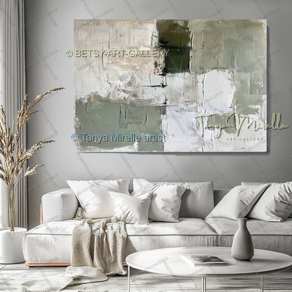 Quiet Green White Composition - Large Abstract Texture Painting