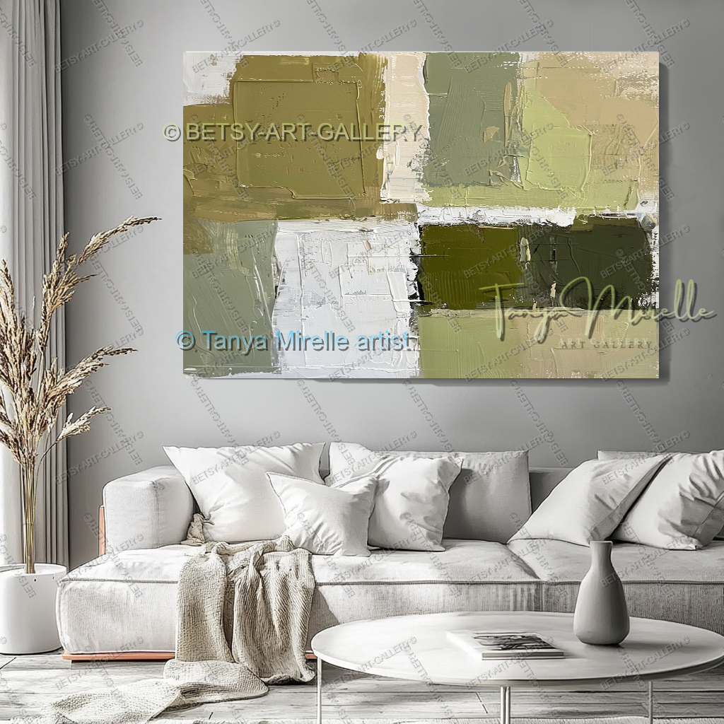 Sage Green with Accent of Dark Olive - Modern Neutral Tones Canvas Art