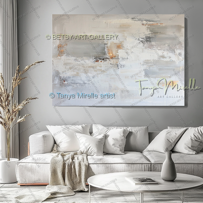 Soft White Abstract Painting – Handcrafted Canvas Wall Art, No Frame