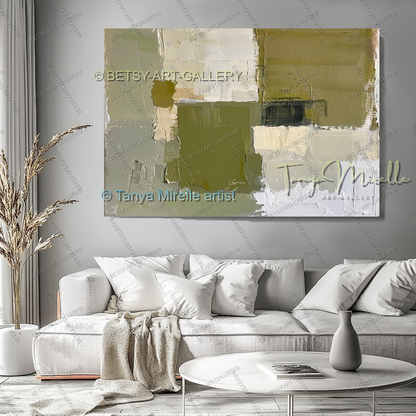 Modern Neutral Tones with Sage Green - Large Abstract Statement Piece