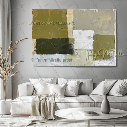 Modern Neutral Tones with Sage Green - Large Abstract Statement Piece