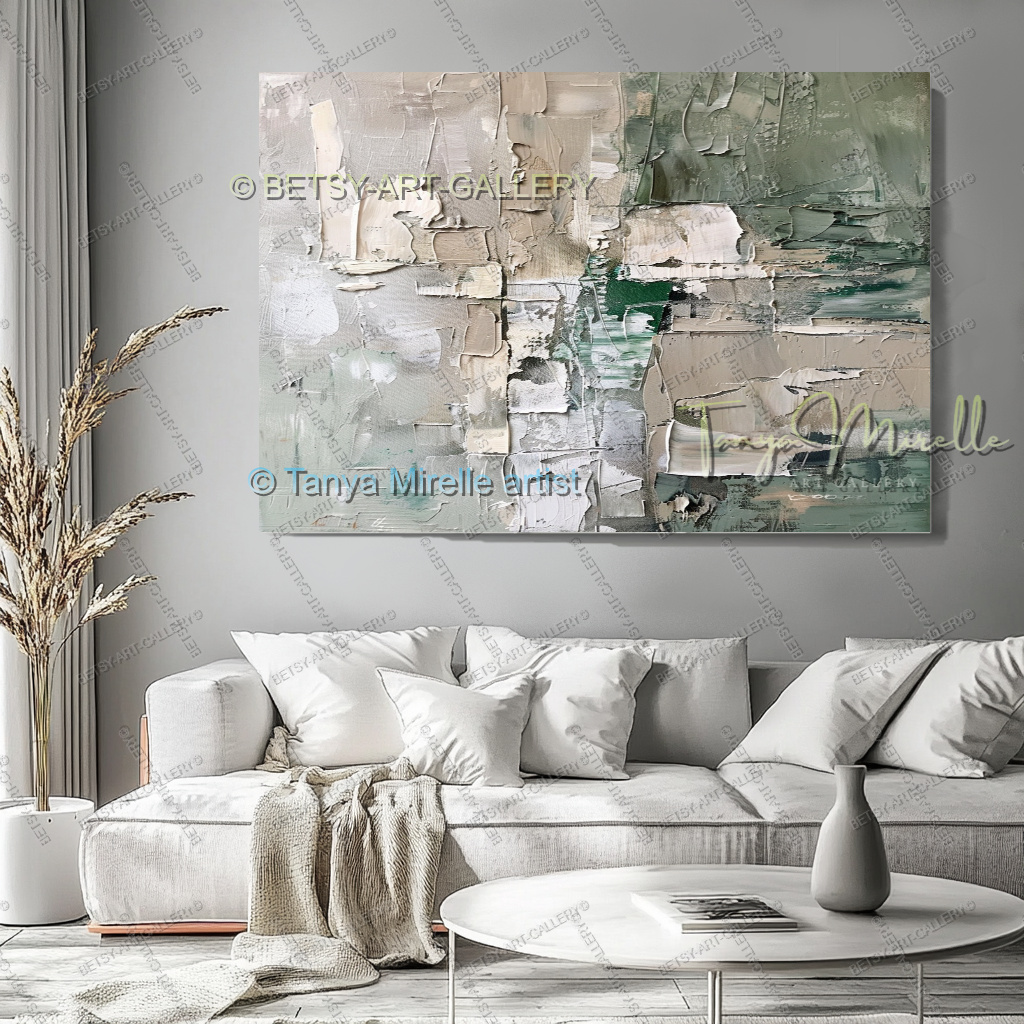 Luxury Neutral Wall Decor - Large Impasto Canvas for Living Room