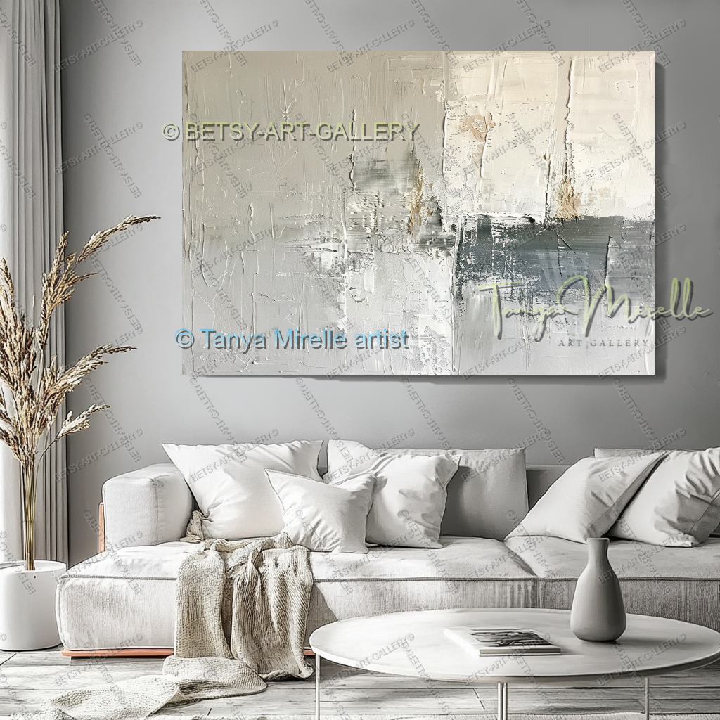 Large Modern Abstract Wall Art in Warm Gray and White