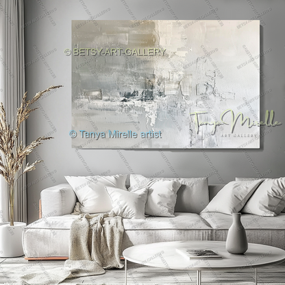 Large Modern Abstract Wall Art in Warm Gray and White