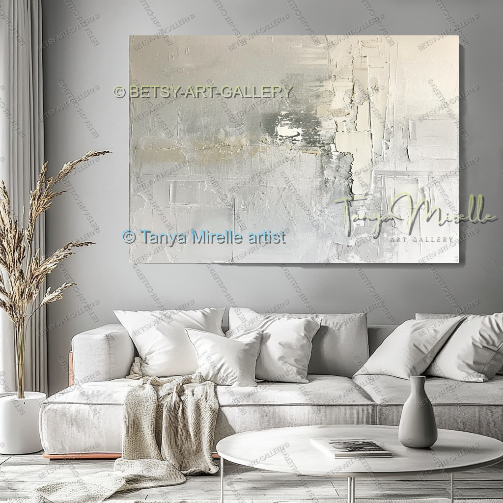 Large Modern Abstract Wall Art in Warm Gray and White