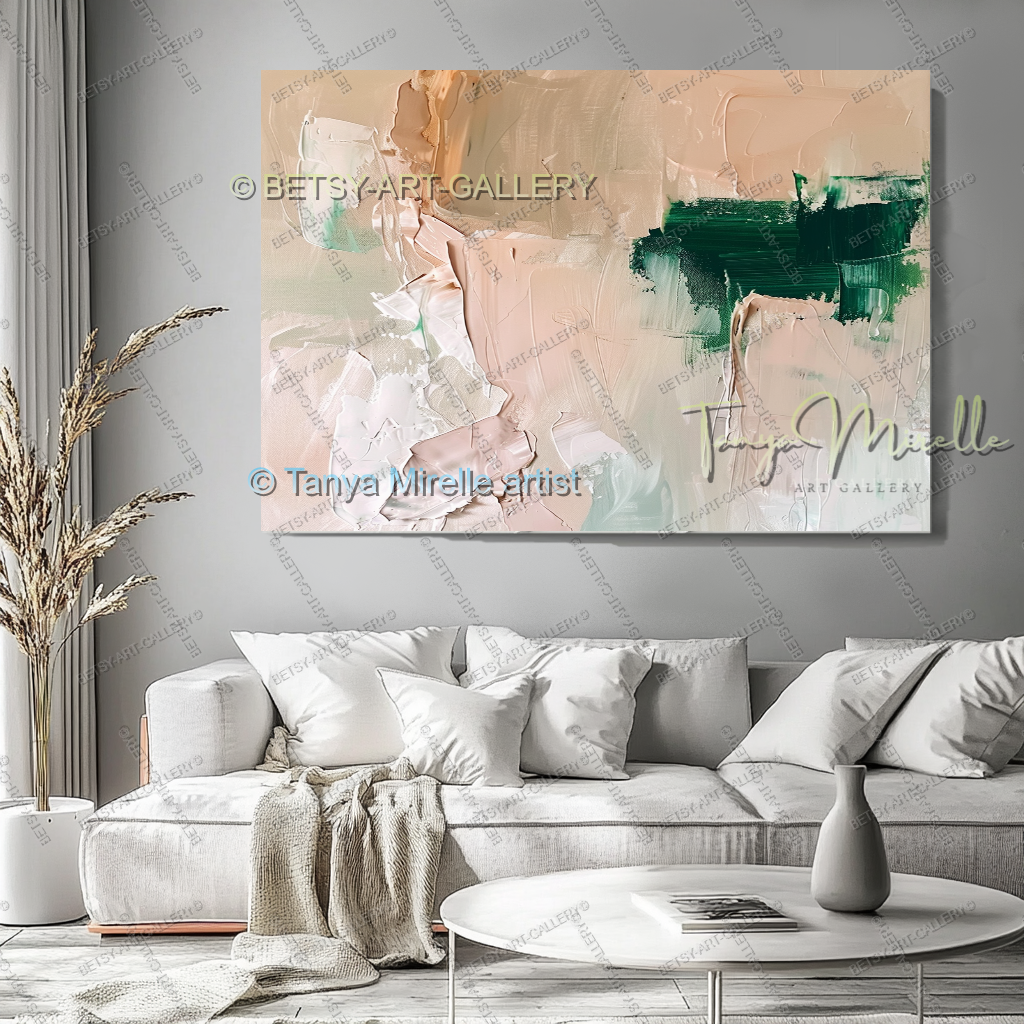 Beige Green Harmony Abstract – Modern Neutral Canvas Art for Home or Office