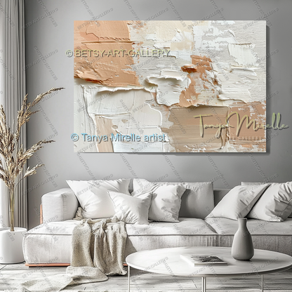 Cream & Coral Composition - Soft Neutral Abstract Painting