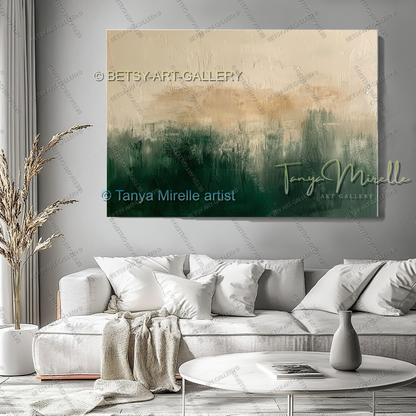 Beige Green Harmony Abstract – Modern Neutral Canvas Art for Home or Office