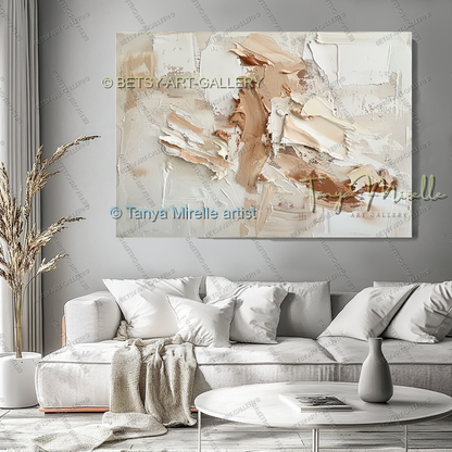 Cream & Peach Structure - Minimalist Canvas Painting for Home Decor