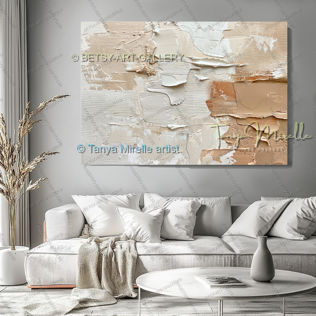 Cream & Coral Composition - Soft Neutral Abstract Painting