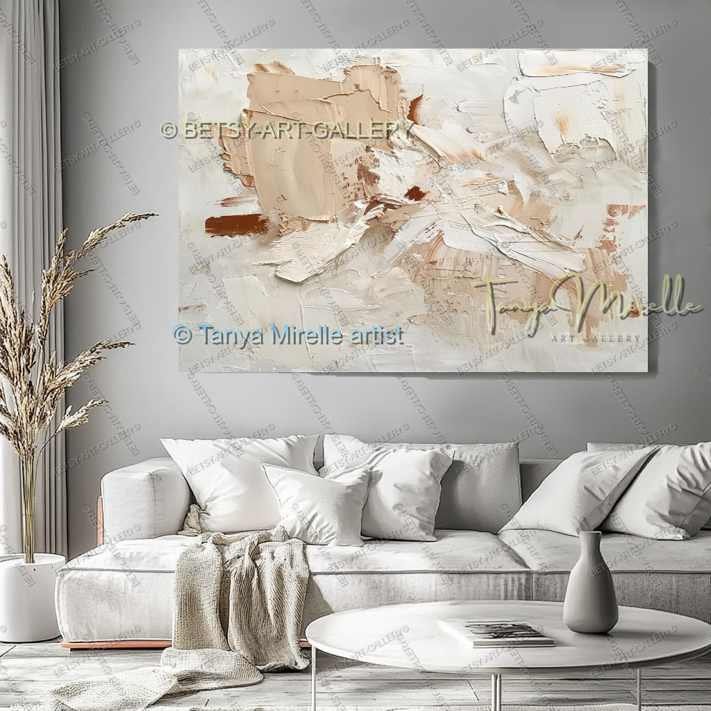 Cream & Peach Structure - Minimalist Canvas Painting for Home Decor