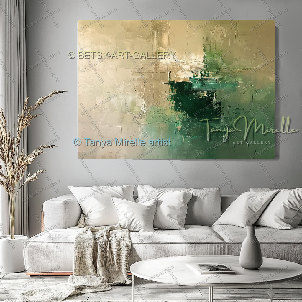 Beige Green Harmony Abstract – Modern Neutral Canvas Art for Home or Office