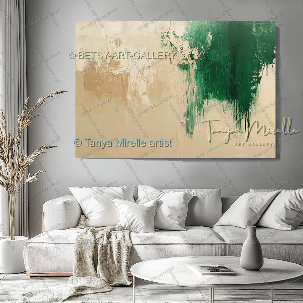 Beige Green Harmony Abstract – Modern Neutral Canvas Art for Home or Office