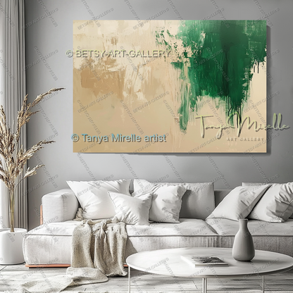Beige Green Harmony Abstract – Modern Neutral Canvas Art for Home or Office
