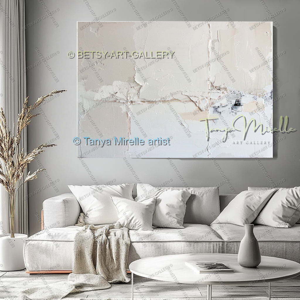 Soft White Abstract Painting – Large Textured Artwork for Contemporary Spaces