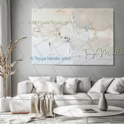 Soft White Abstract Painting – Large Textured Artwork for Contemporary Spaces