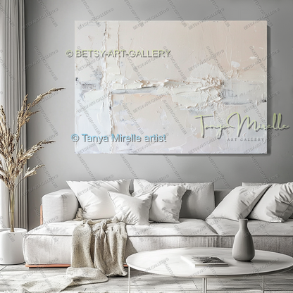 Soft White Abstract Painting – Large Textured Artwork for Contemporary Spaces