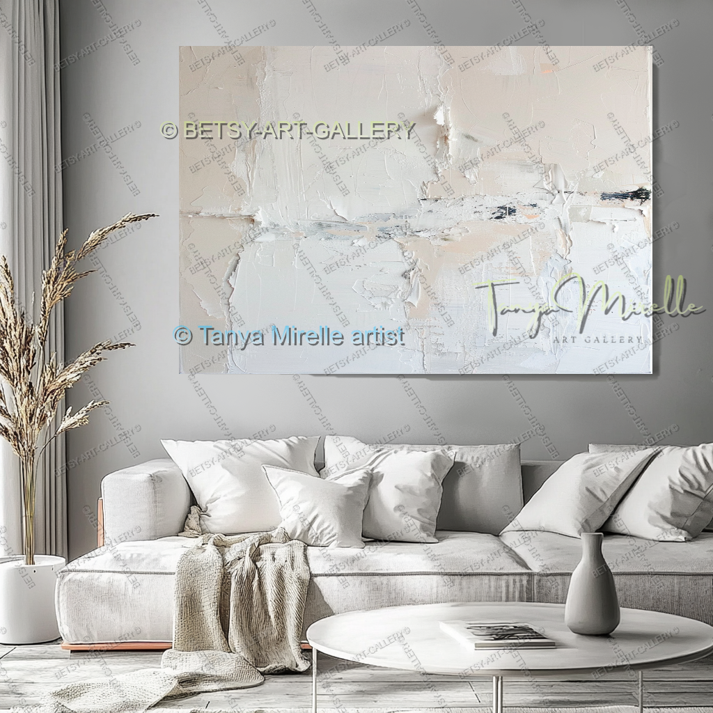 Soft White Abstract Painting – Large Textured Artwork for Contemporary Spaces