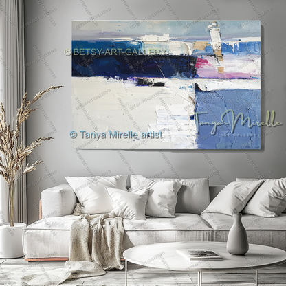 Modern Plum Accent Abstract Wall Art – Large Neutral Canvas Wall Art, No Frame