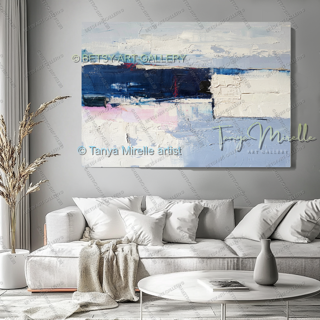 Modern Plum Accent Abstract Wall Art – Large Neutral Canvas Wall Art, No Frame