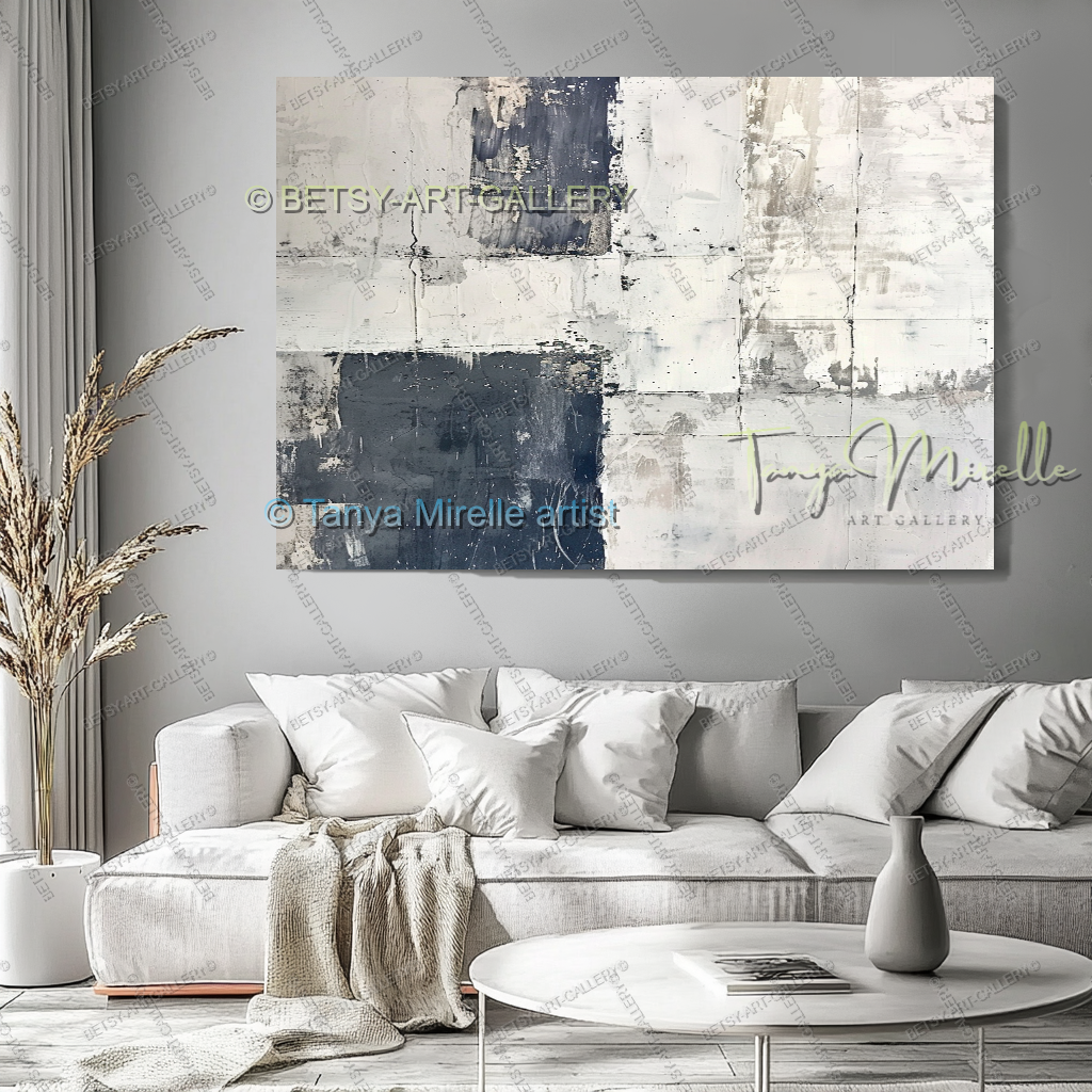 Indigo Statement Piece - Large Hand-Painted Abstract Wall Art