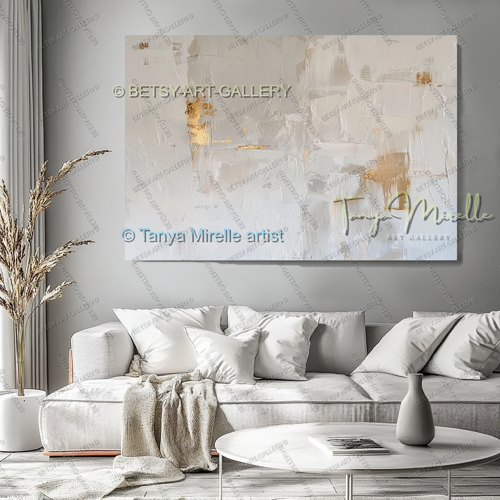 Gold Accent Wall Art - Large Abstract Textured Painting for Home Office