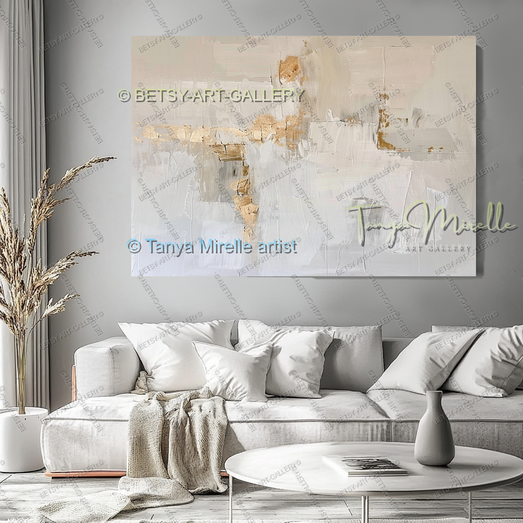 Gold Accent Wall Art - Large Abstract Textured Painting for Home Office