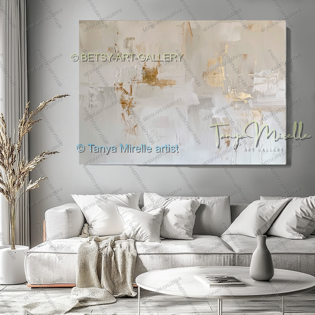 Gold Accent Wall Art - Large Abstract Textured Painting for Home Office